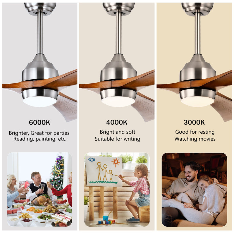 52" Solid Wood Blades Ceiling Fan with Lights and Remote Control by HouseOfZazla