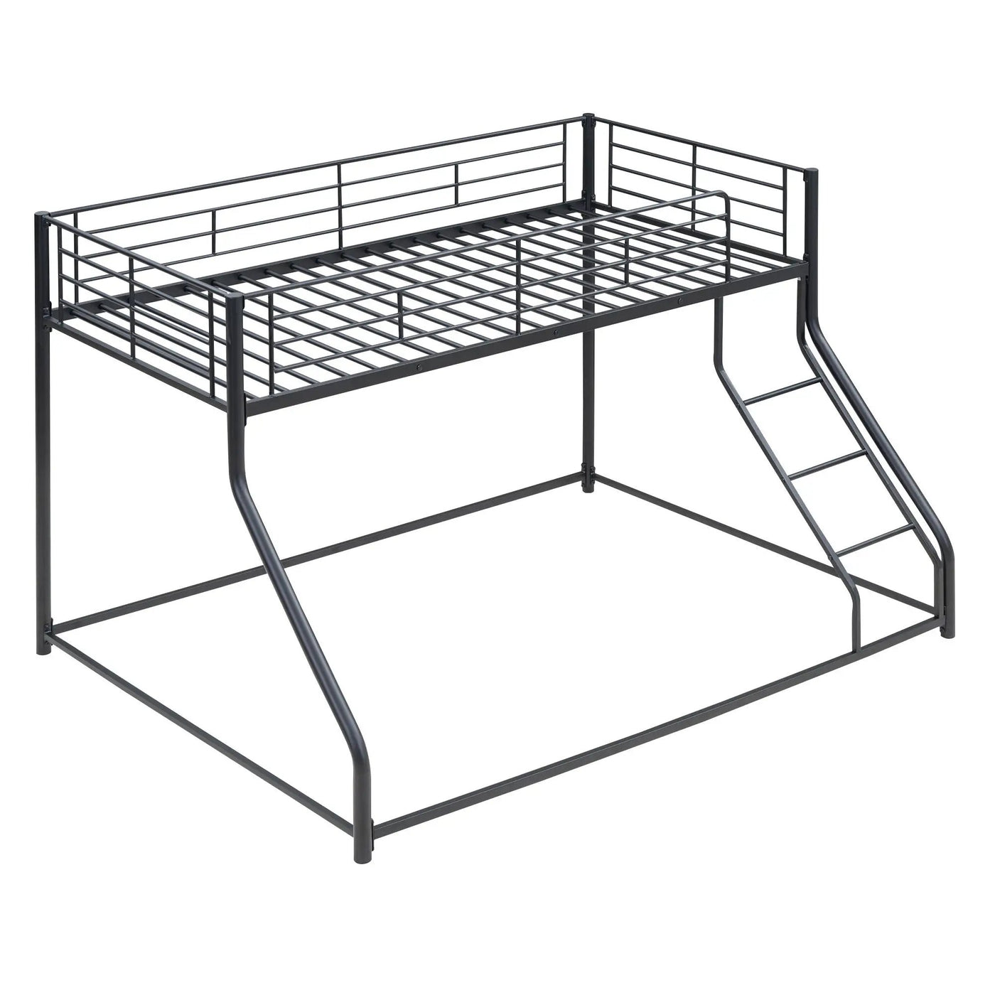 Metal Floor Bunk Bed With Sloped Ladder, Space Saving Design by HouseOfZazla