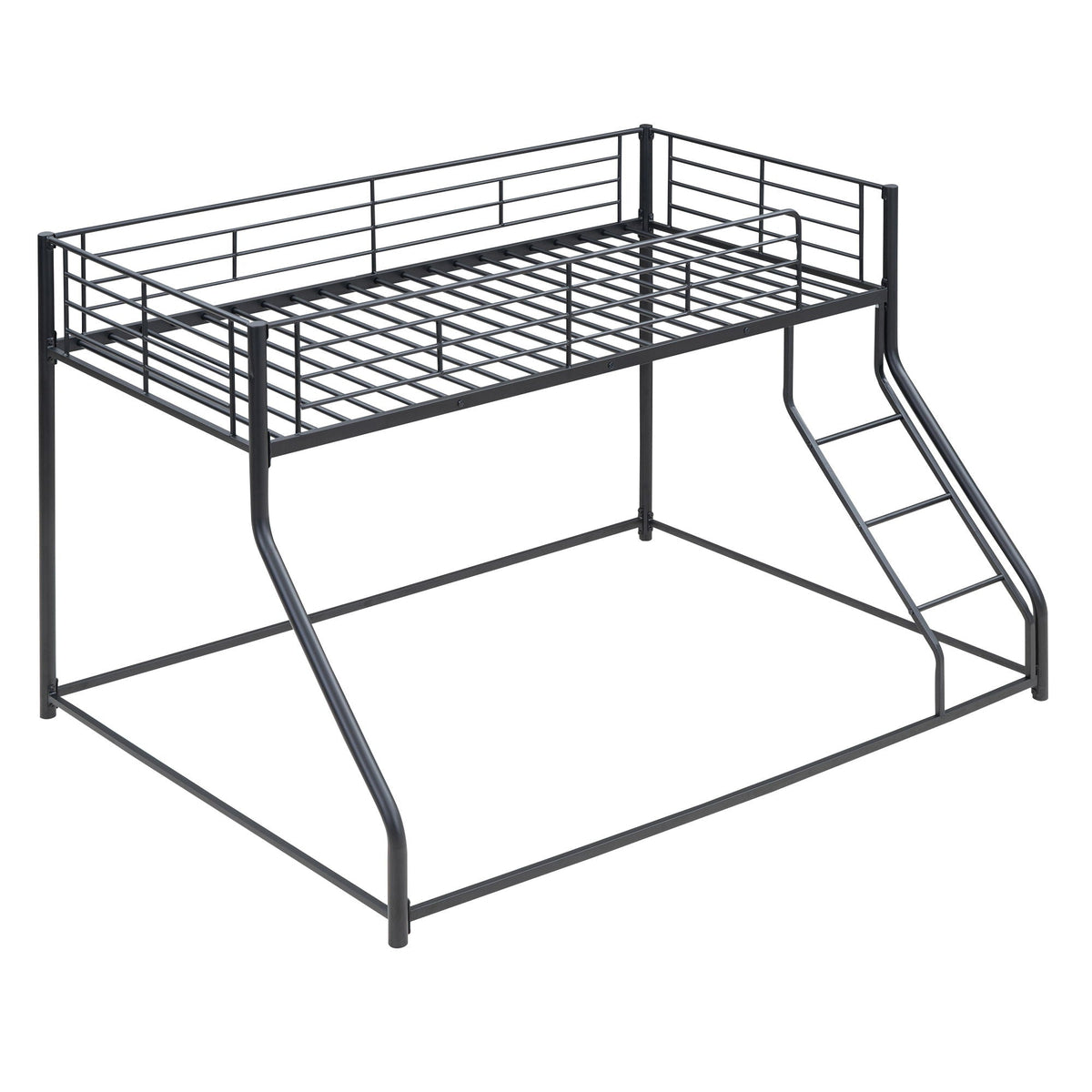 Metal Floor Bunk Bed with Sloped Ladder - Space Saving Design, Black
