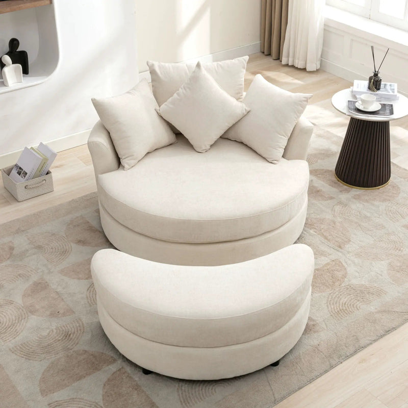 360° Swivel Accent Barrel Chair With Storage Ottoman & 4 Pillows, Modern Leisure Chair Round Accent For Living Room by HouseOfZazla