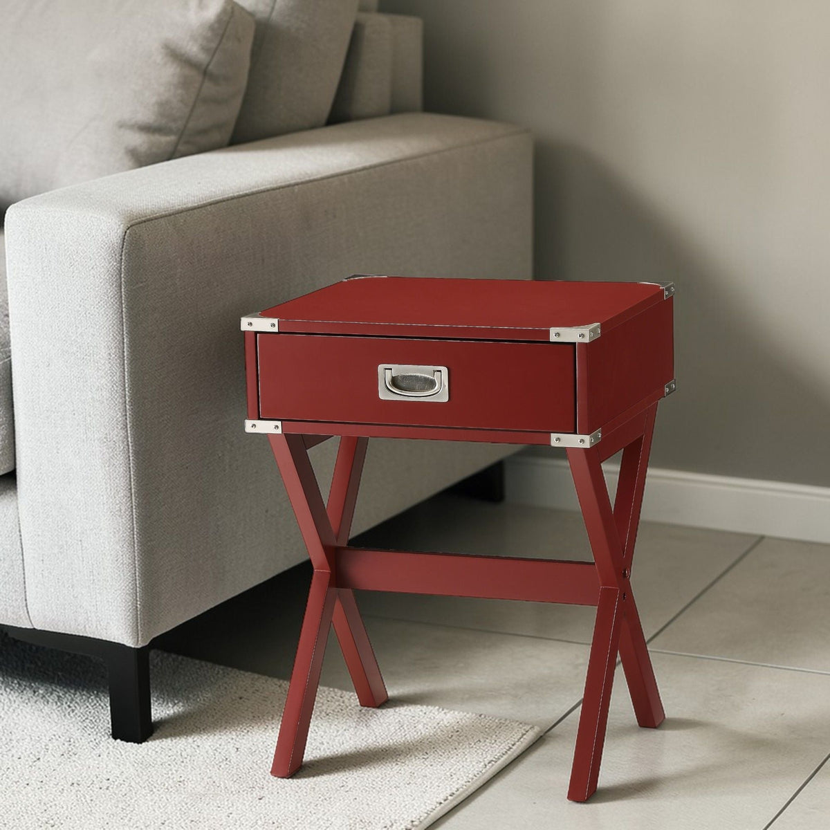 Modern Wood Accent Nightstand with Drawer - White, Black, Red, photo 12 of 12