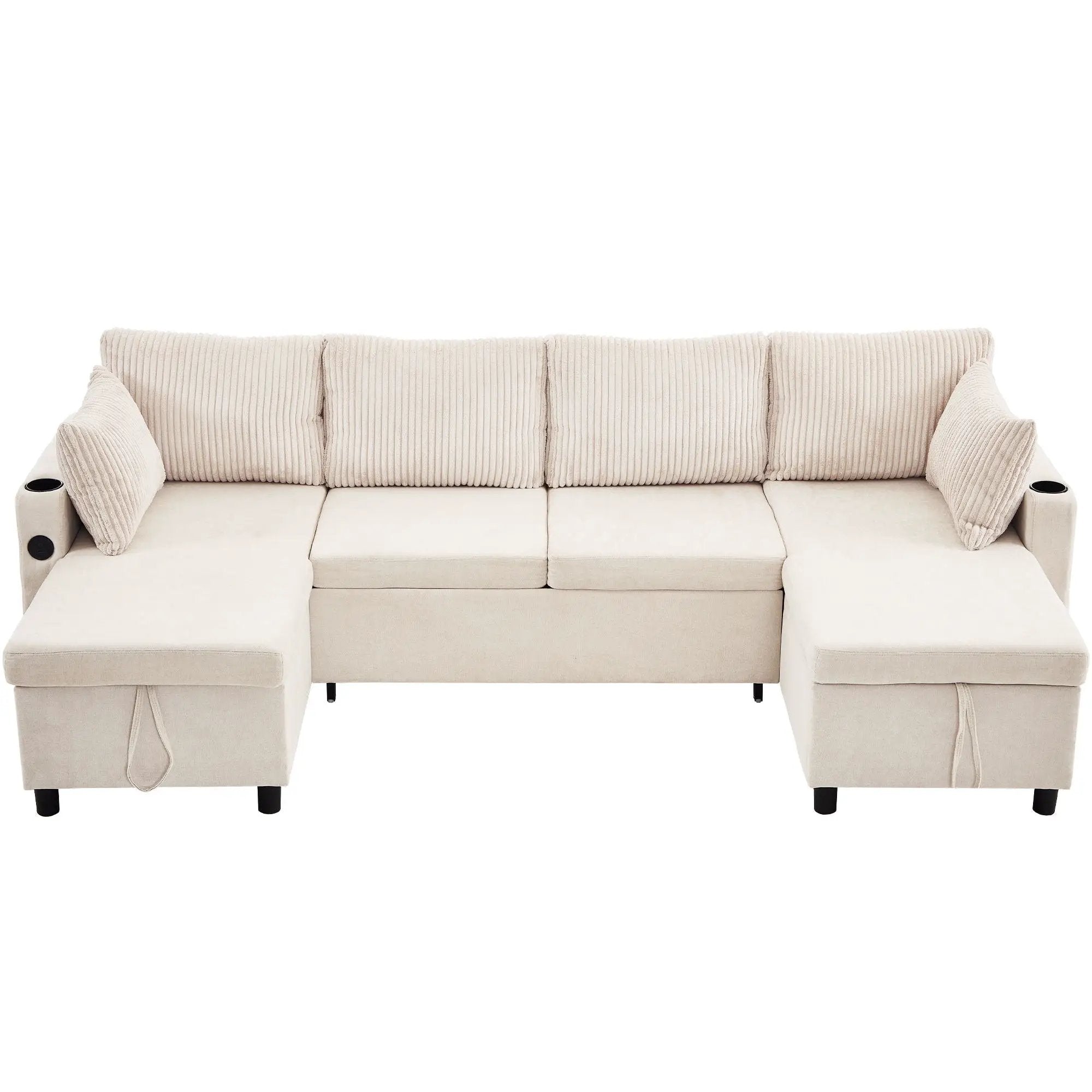 Sectional Sofa Bed With Pull Out Sleeper, USB Ports, Cup Holders by HouseOfZazla