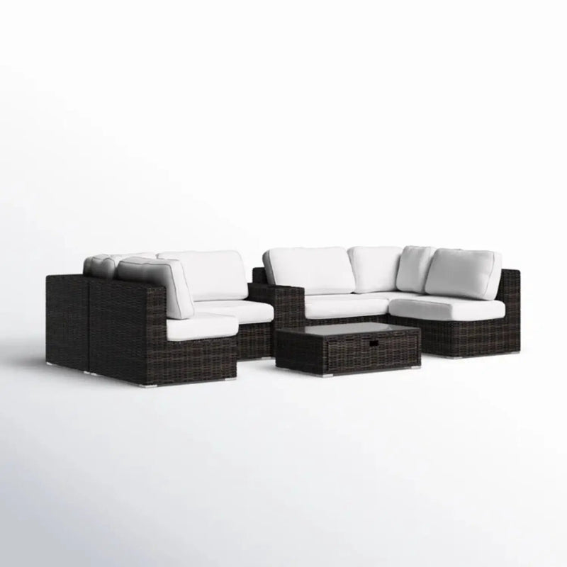 Elegant 4 Person Wicker Patio Seating Set With Cushions And Glass Top Table by HouseOfZazla