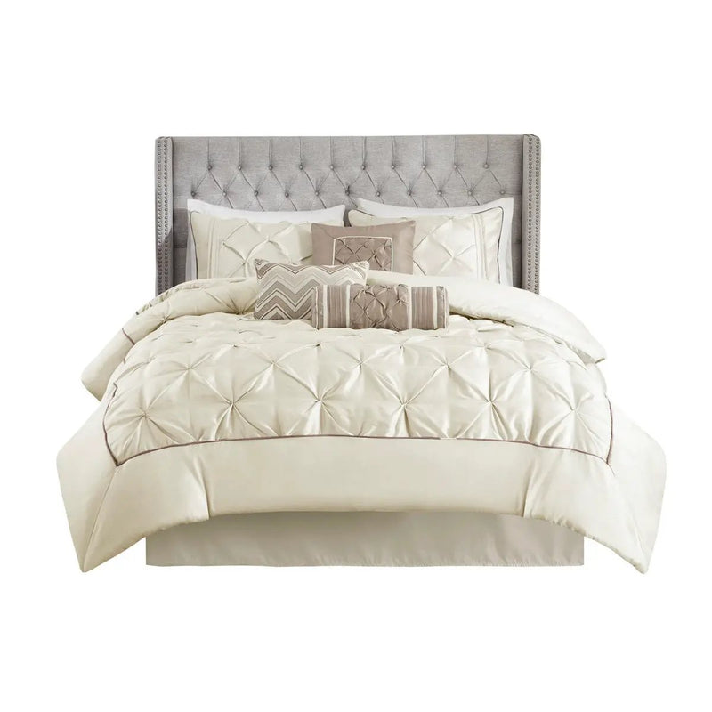 7 Piece Tufted Comforter Set Ivory King by HouseOfZazla