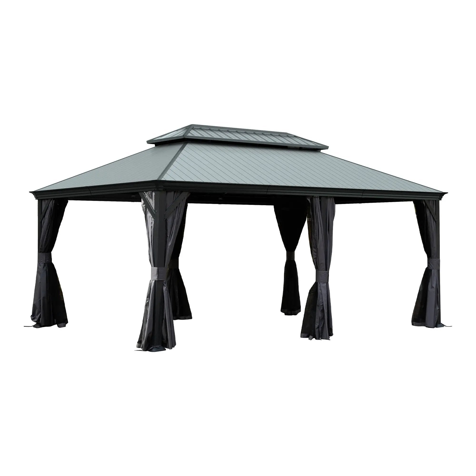 12'x18' Hardtop Gazebo with Resin Roof, Curtains, and Mosquito Netting by HouseOfZazla