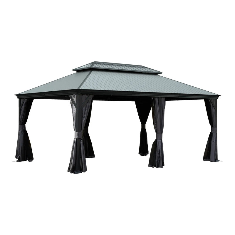 12'x18' Hardtop Gazebo with Resin Roof, Curtains, and Mosquito Netting by HouseOfZazla