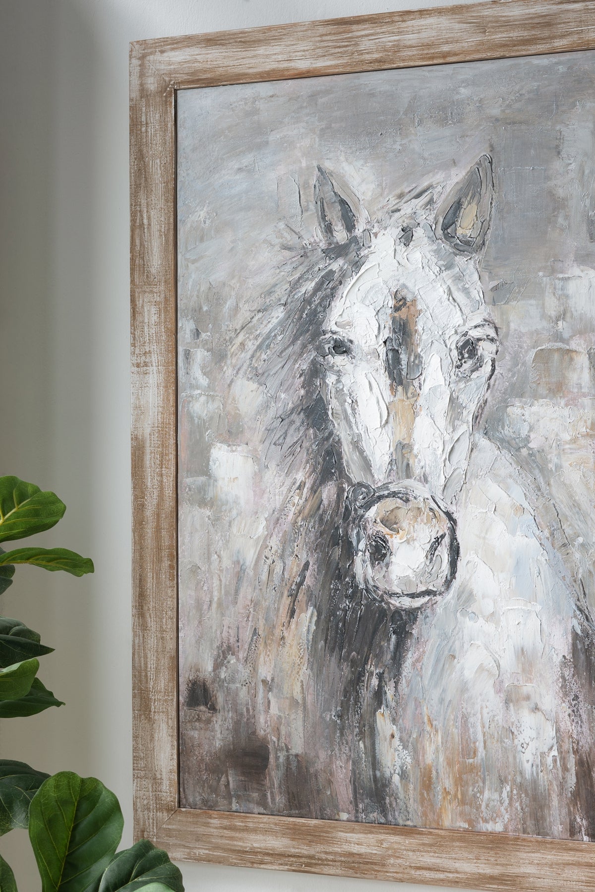 35.4x47.2x1.2" Hand-Painted White Horse Artwork by HouseOfZazla