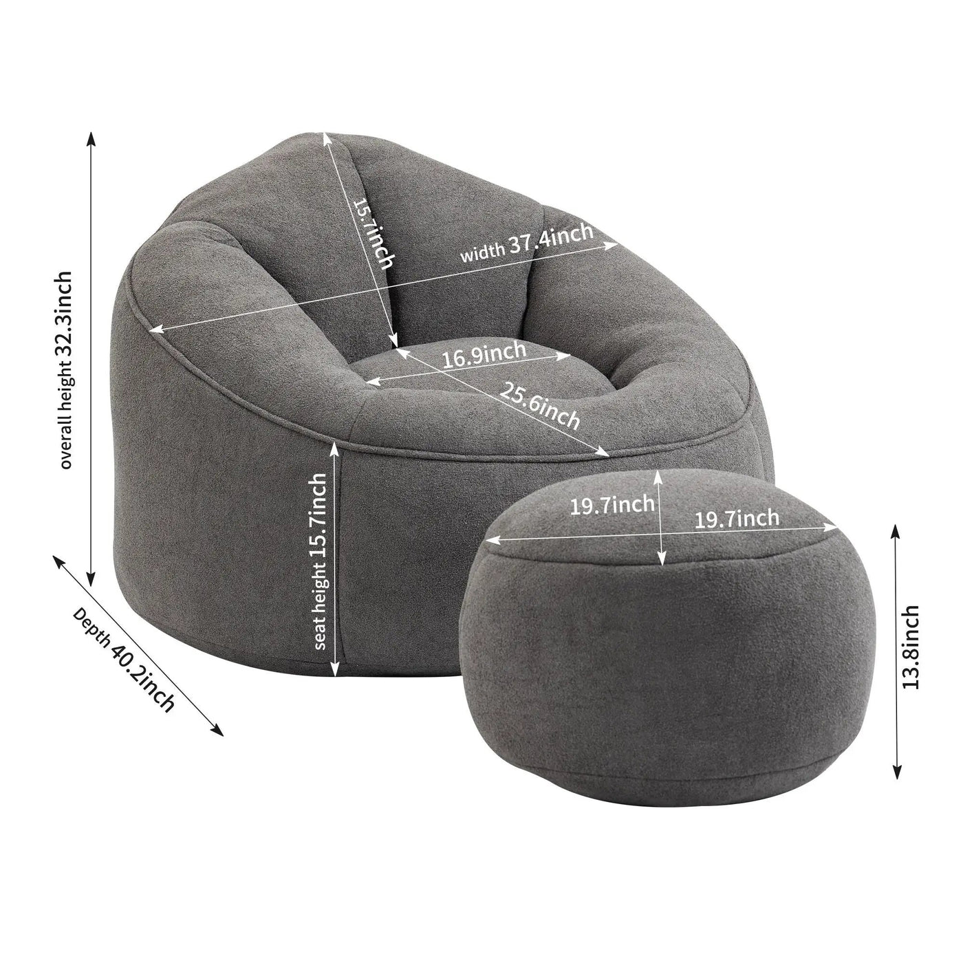 Bedding Bean Bag Sofa Chair High Pressure Foam With Footrest by HouseOfZazla