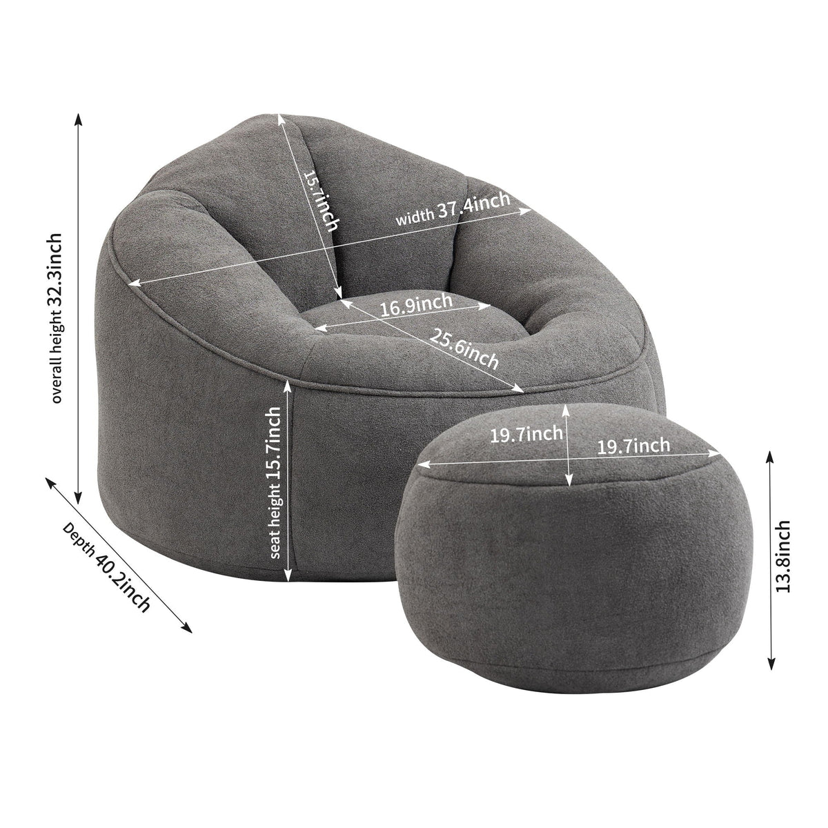 High Pressure Foam Bean Bag Sofa Chair with Footrest – Multiple Colors, photo 23 of 24