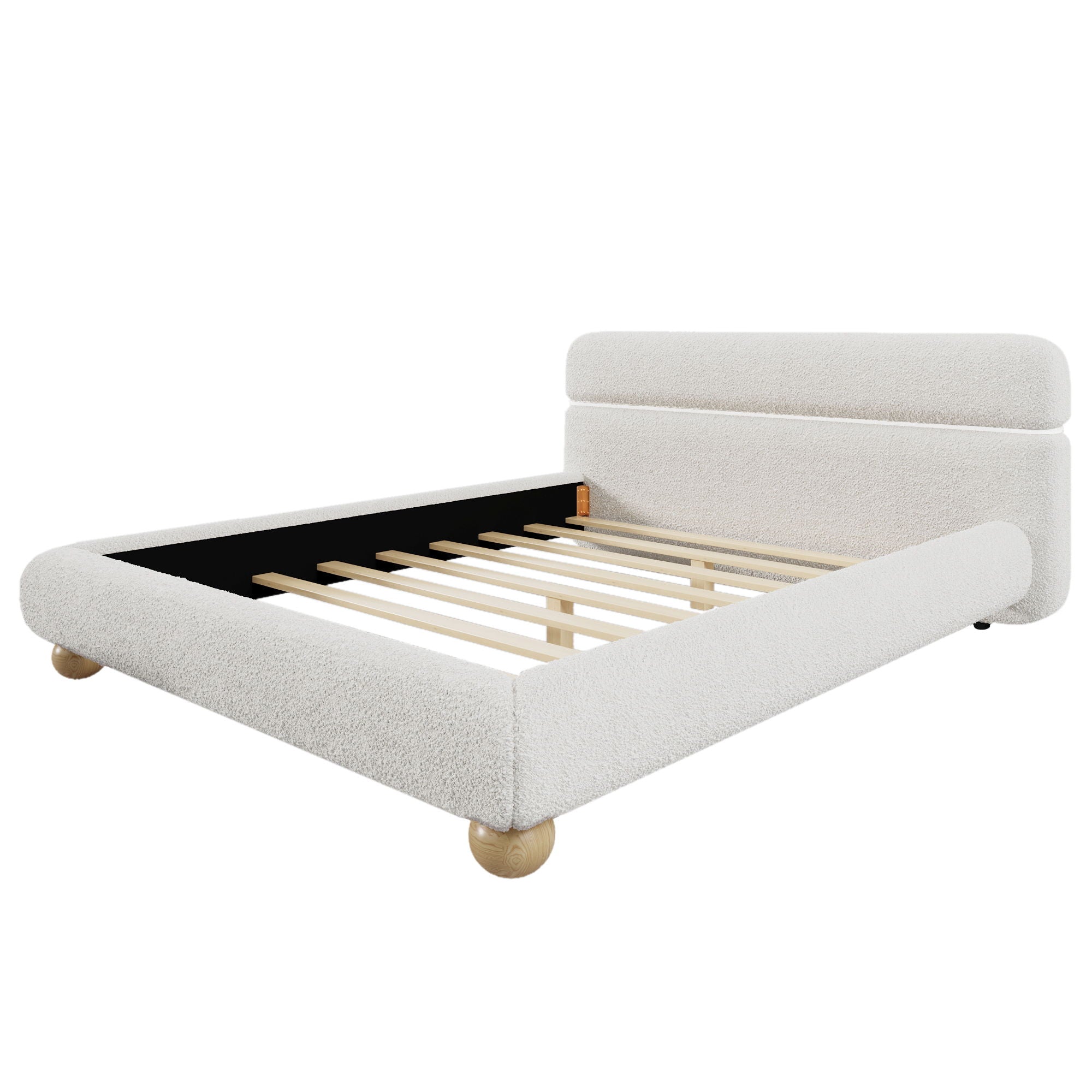 Queen Size Low Profile Upholstered Bed - White by HouseOfZazla