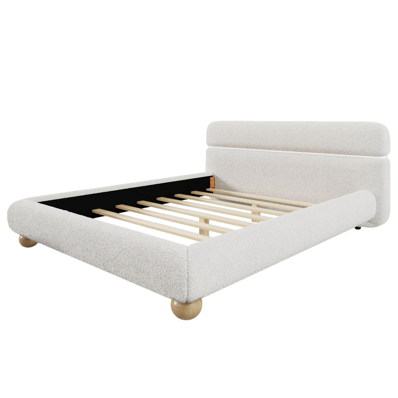 Queen Size Low Profile Upholstered Bed - White by HouseOfZazla