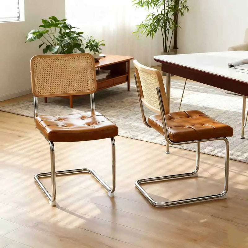 Dining Chairs Set of 2, Faux Leather Rattan Side Accent Chairs by HouseOfZazla