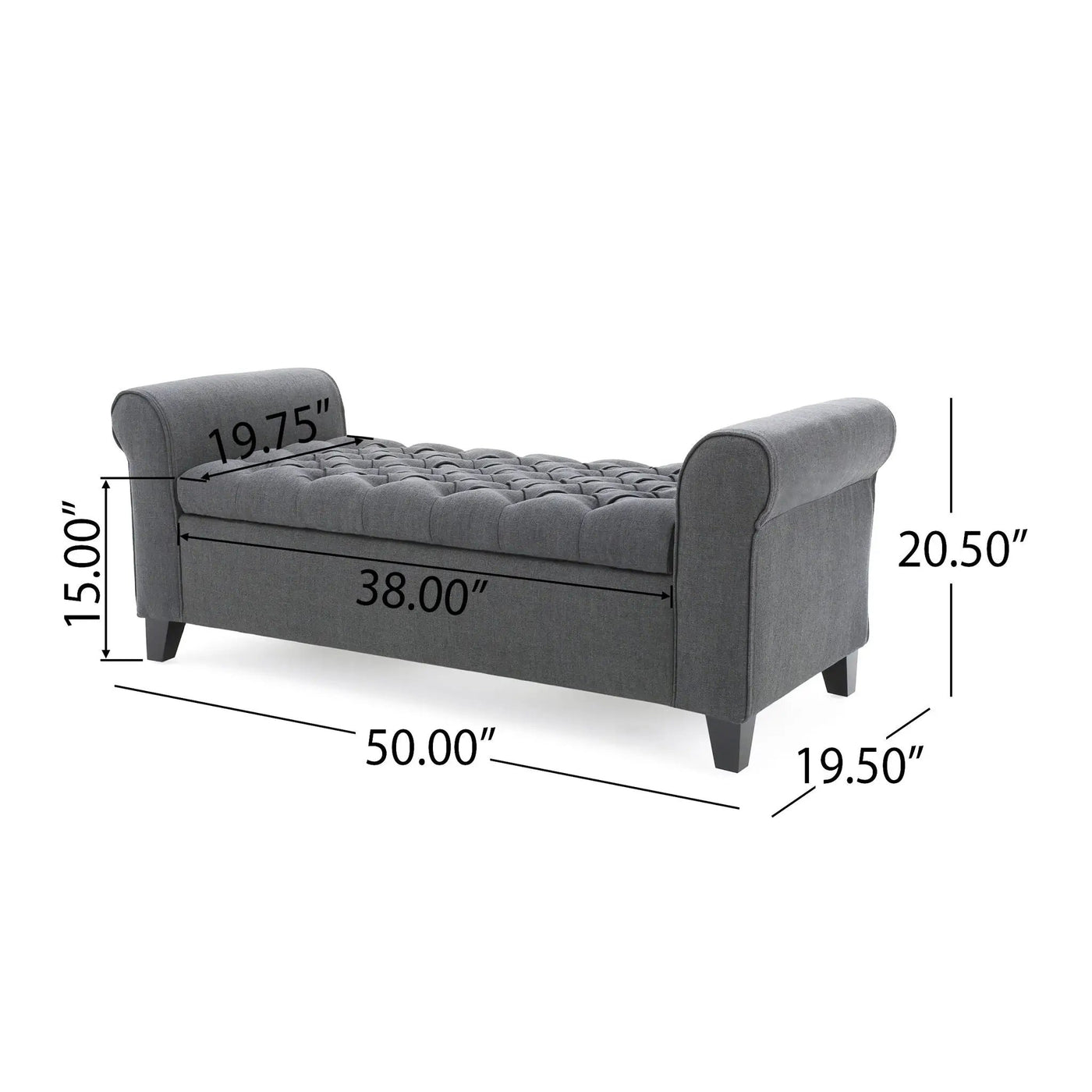 Hayes Contemporary Armed Storage Bench with Rolled Arms and Button Tufting by HouseOfZazla
