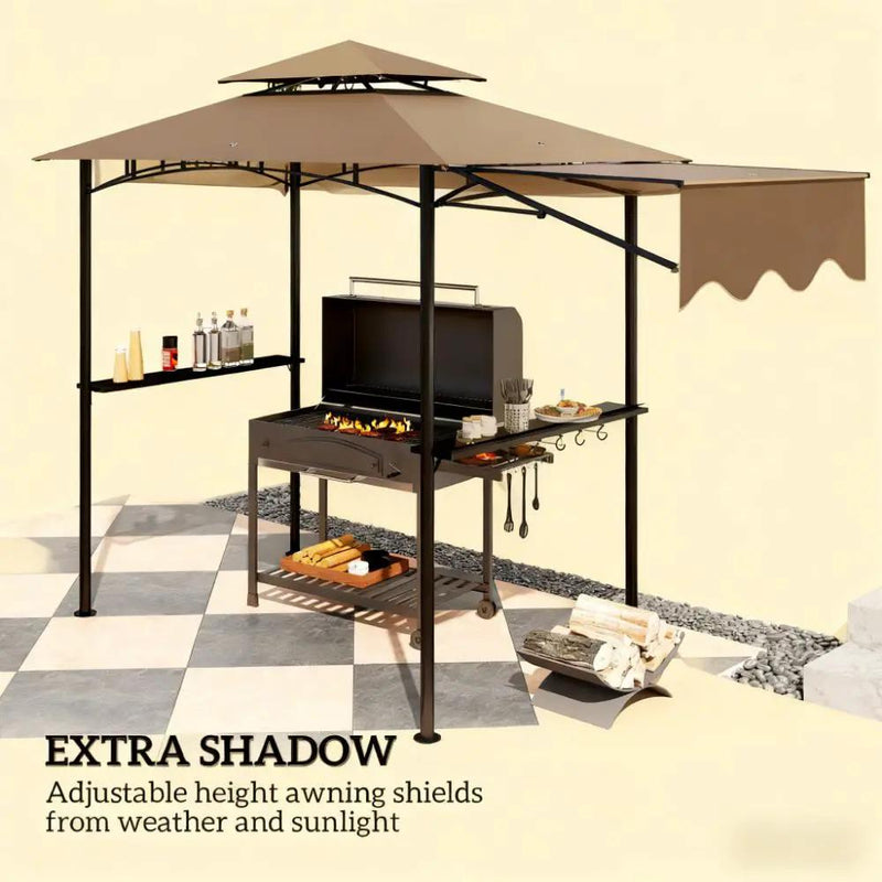 Ventilated Barbecue Gazebo Shelter with Side Awning, Shelves, and Hooks by HouseOfZazla