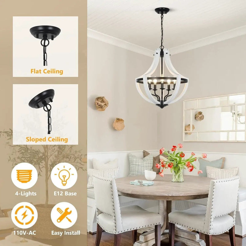 5-Light Convertible White Wood Farmhouse Chandelier by HouseOfZazla