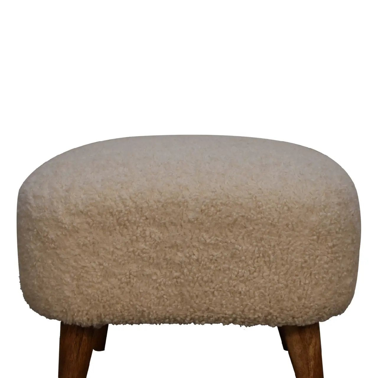 Solid Wood Boucle Upholstered Square Footstool by HouseOfZazla