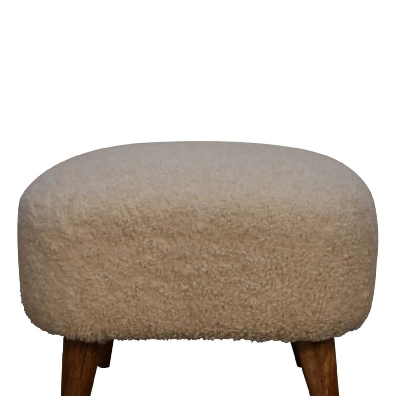 Solid Wood Boucle Upholstered Square Footstool by HouseOfZazla