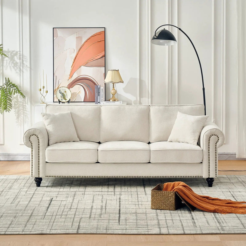 3 Seater Sofa With Tufted Upholstery, Rolled Arms, Nailhead Trim by Unique Piece Furniture