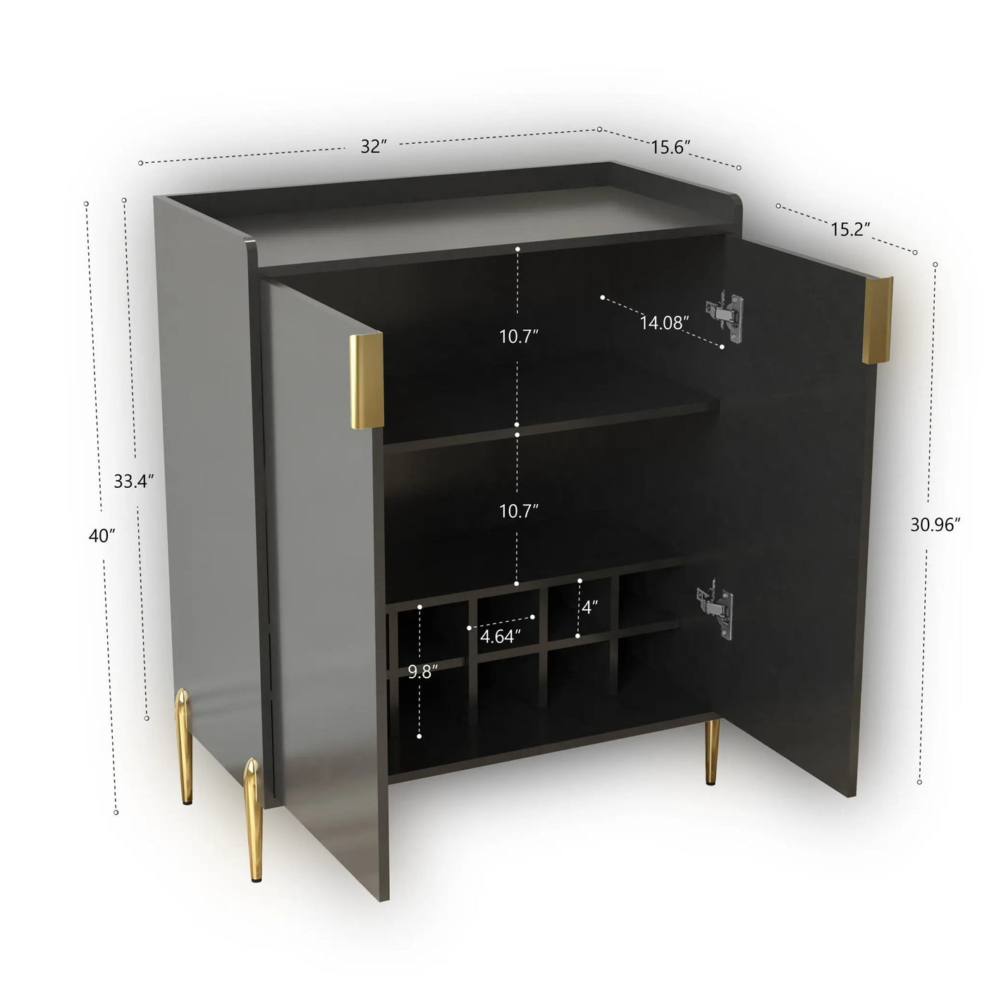 Wine Bar Cabinet With Adjustable Shelf, 2 Door Sideboard With Soft-Closing Hinges And Feet by HouseOfZazla