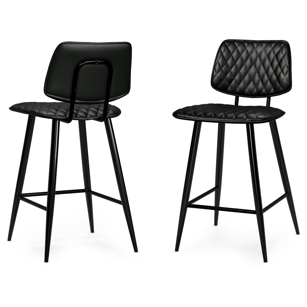 Upholstered Counter Height Stool Set with Quilted Seat – Black or Dark Gray
