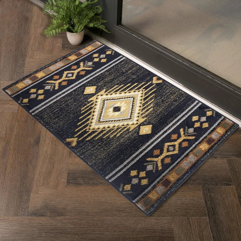 Tribes - 2'7" X 7'3" Southwest Area Rug Polypropylene - Black by HouseOfZazla