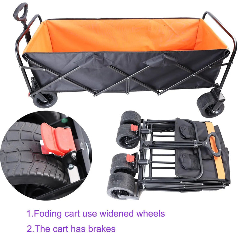 Big Large Capacity Folding Wagon Cart with Extender (Black + Orange) by HouseOfZazla