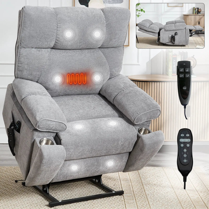 Grey Heat Massage Dual Motor Electric Power Lift Recliner by HouseOfZazla
