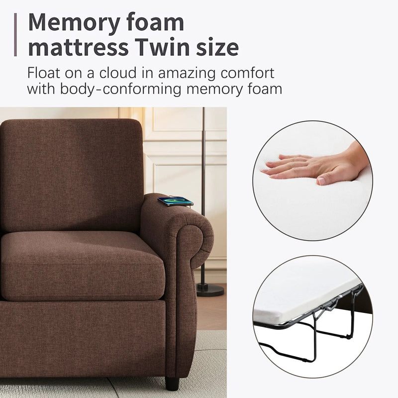 Pull Out Sofa Bed Loveseat Sleeper With Twin Size Memory Mattress With Two USB Ports For Living Room Spaces by HouseOfZazla