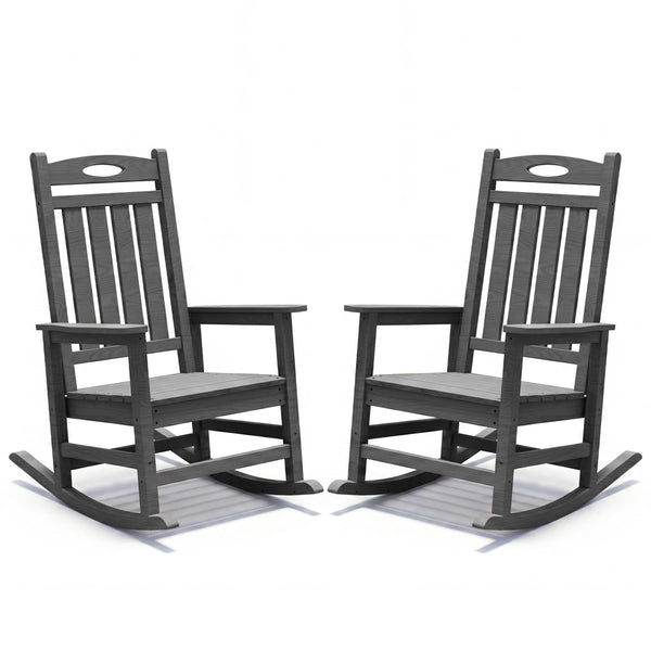 Outdoor Rocking Chair Set of 2, HDPE Patio Rocking Chair for Adults, Oversized Outdoor Rocker for Porch Garden Lawn,Grey