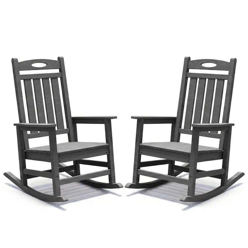 Outdoor Rocking Chair Set of 2, HDPE Patio Rocking Chair for Adults, Oversized Outdoor Rocker for Porch Garden Lawn,Grey by HouseOfZazla