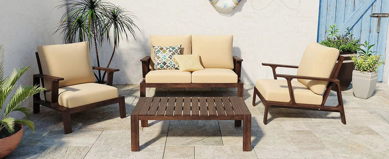 4 Pieces Outdoor Sofa Set with Cushions and Coffee Table by HouseOfZazla