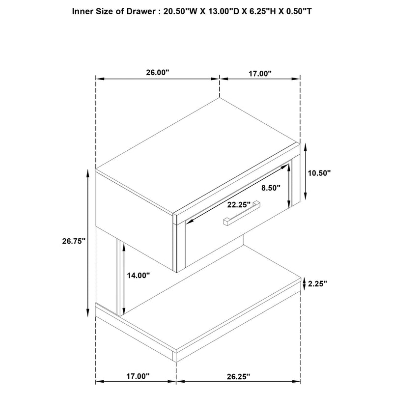 Gibbons - 1 Drawer Nightstand With LED Light - Brown