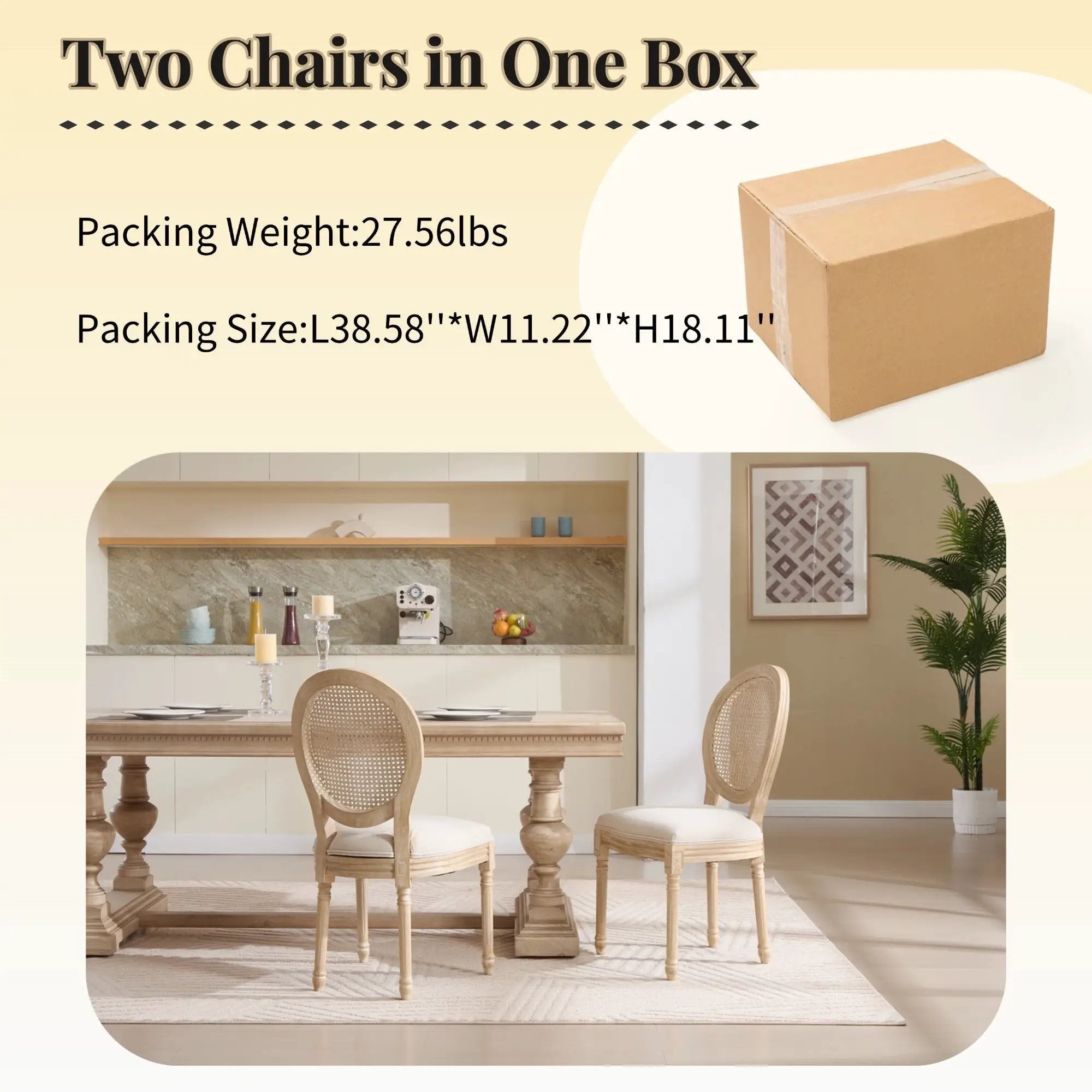 French Country Dining Chairs Set of 2 Upholstered with Rattan Back by HouseOfZazla