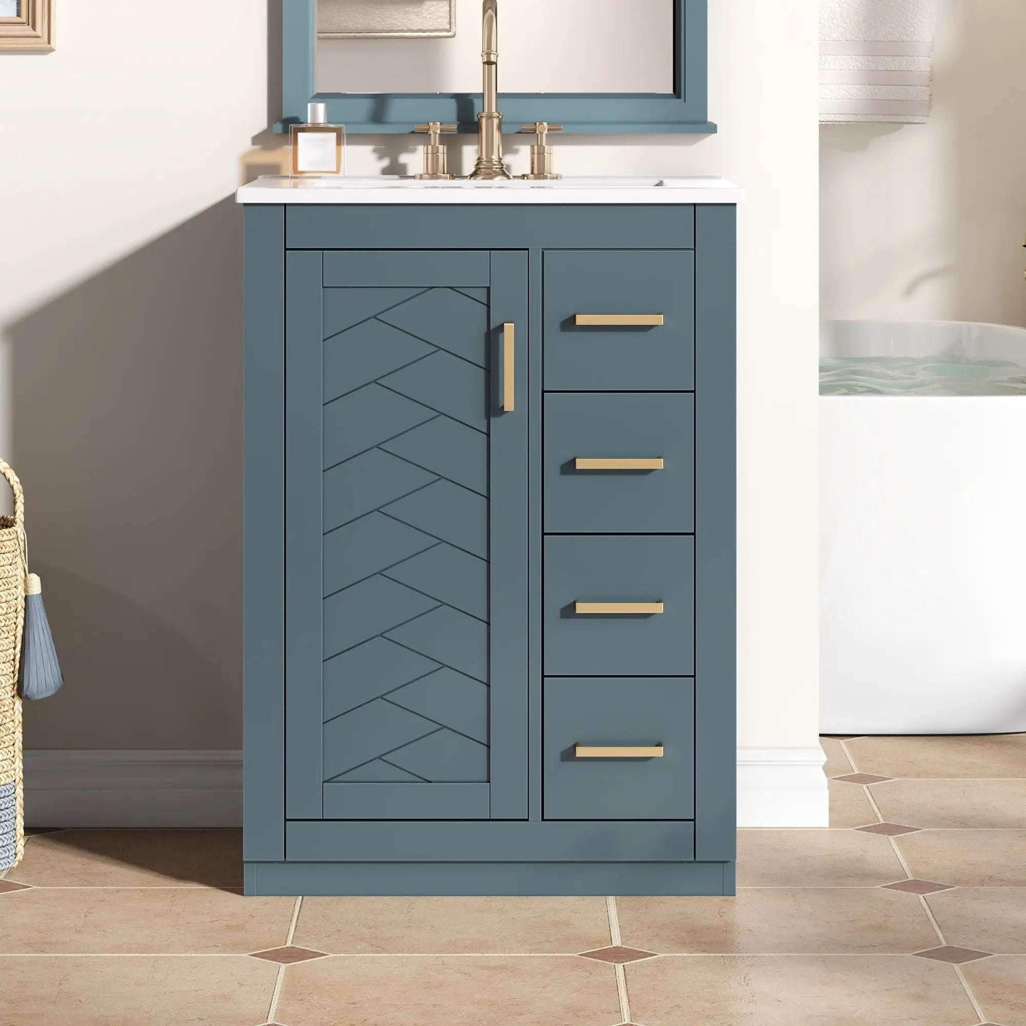 Modern Bathroom Vanity With 1 Door and 3 Drawers by HouseOfZazla