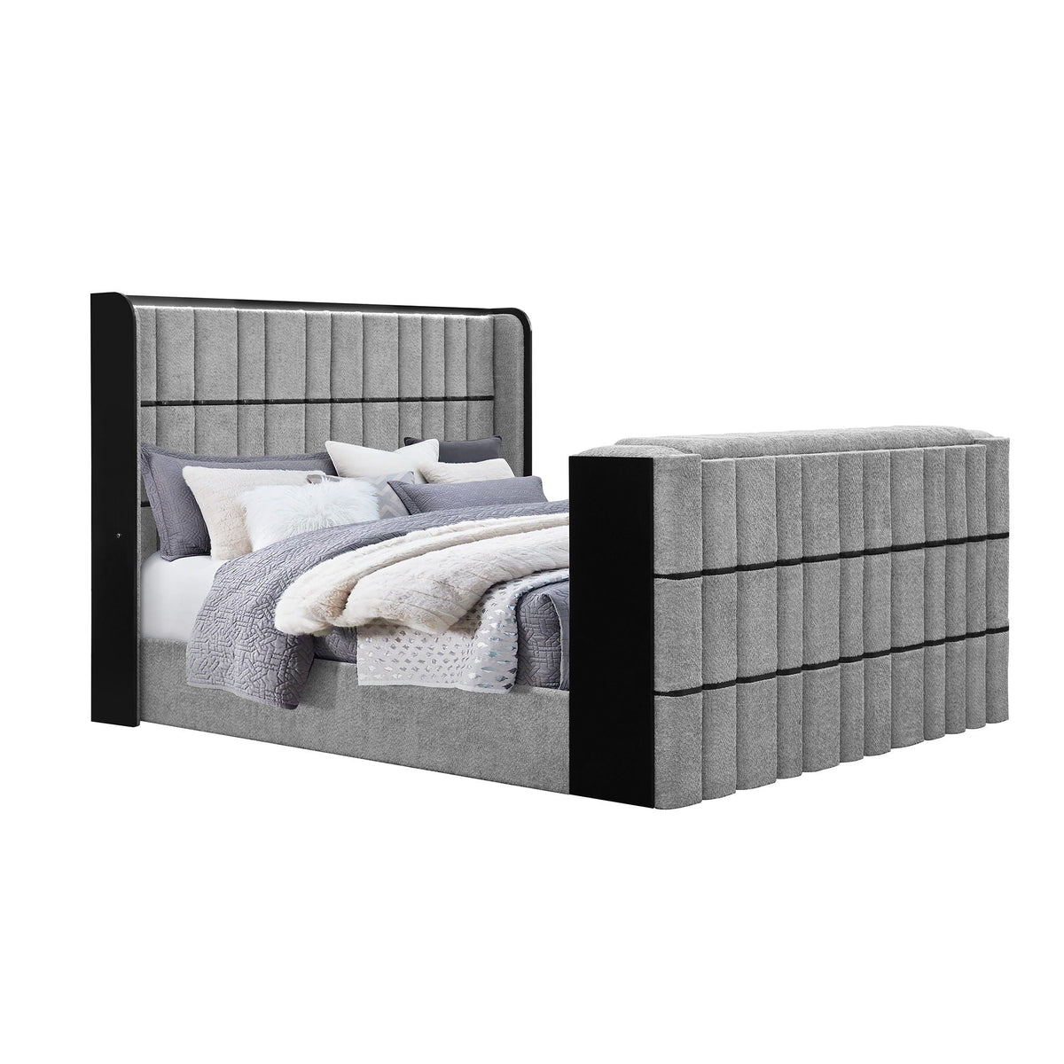 Upholstered Bed with TV Lift, LED Speakers and Fireplace - Dark Gray, photo 11 of 11