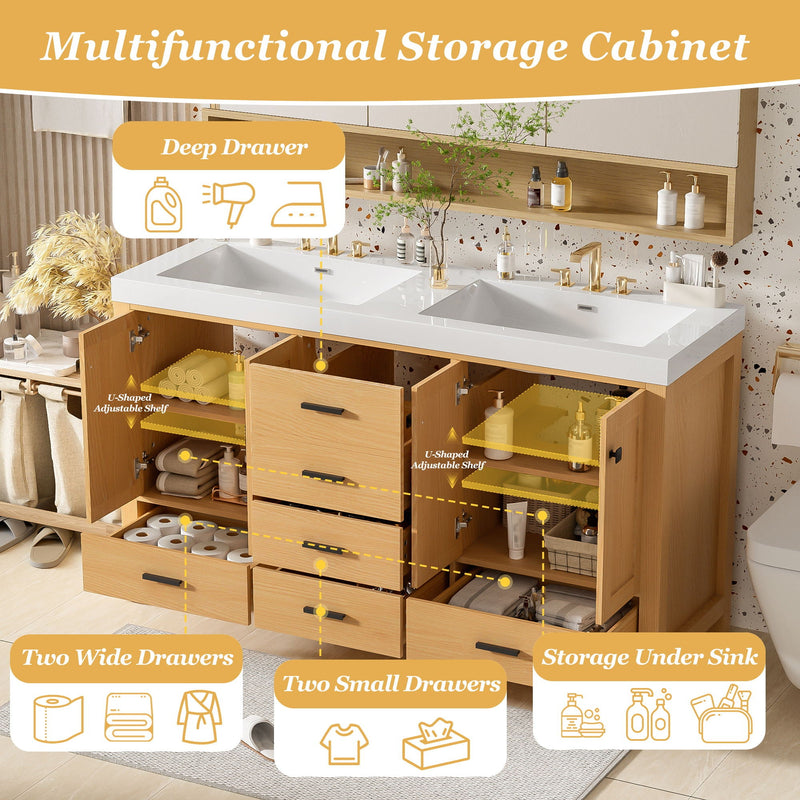 Bathroom Vanity With Double Sink, Soft Close Doors & Drawers Handles - Wood by HouseOfZazla