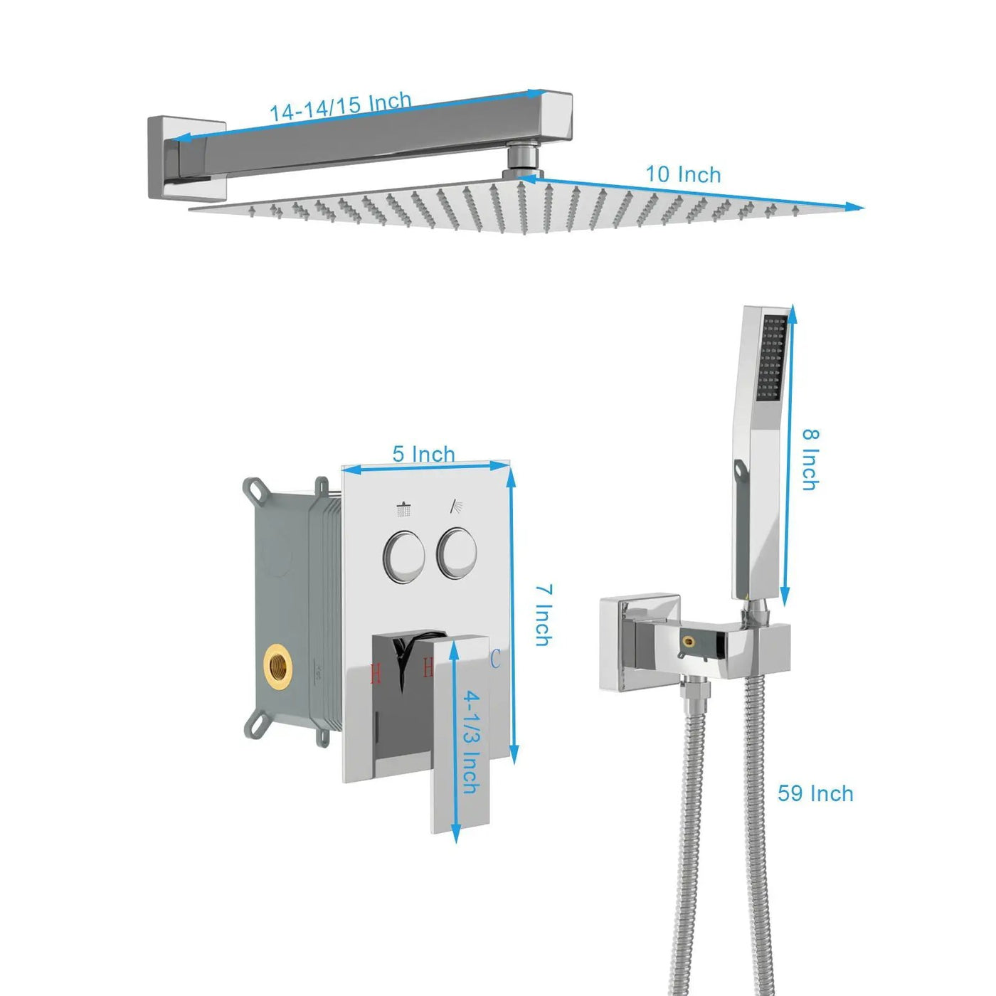 Dual Shower Head System With Square Rain Shower And Rough In Valve by HouseOfZazla
