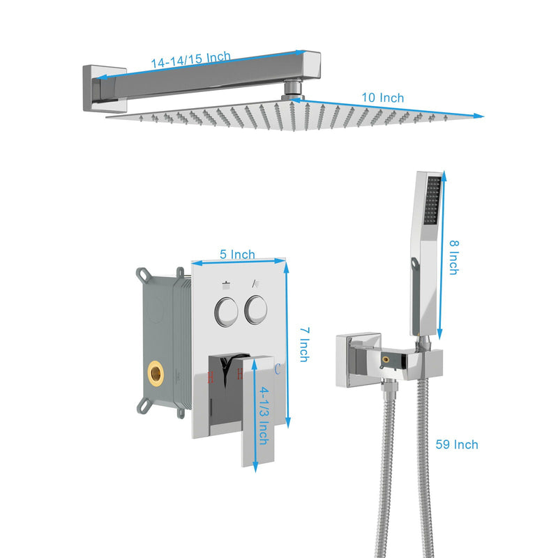 Dual Shower Head System With Square Rain Shower And Rough In Valve by HouseOfZazla