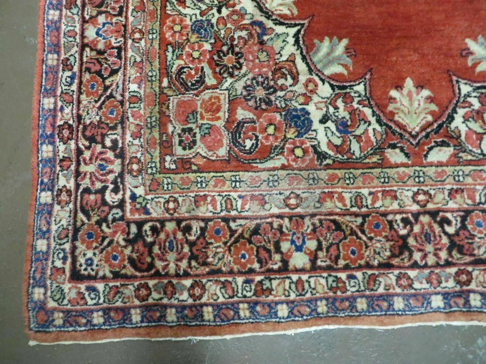 Antique Persian Sarouk Rug 5x8, Red, Semi Open Field, Hand Knotted, Wool by Jewel Rugs