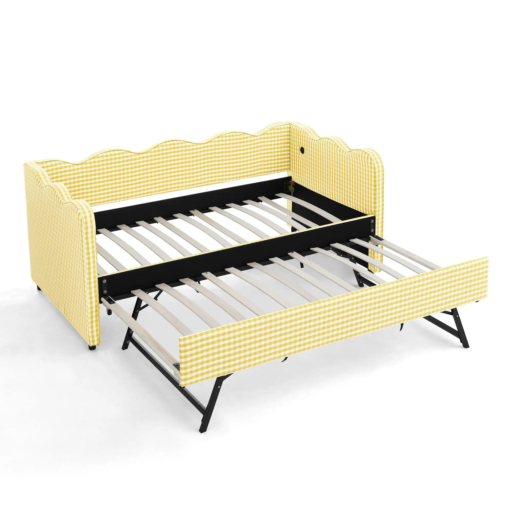 Gingham Daybed With USB Charging Port, Wave-Shaped Design by Unique Piece Furniture