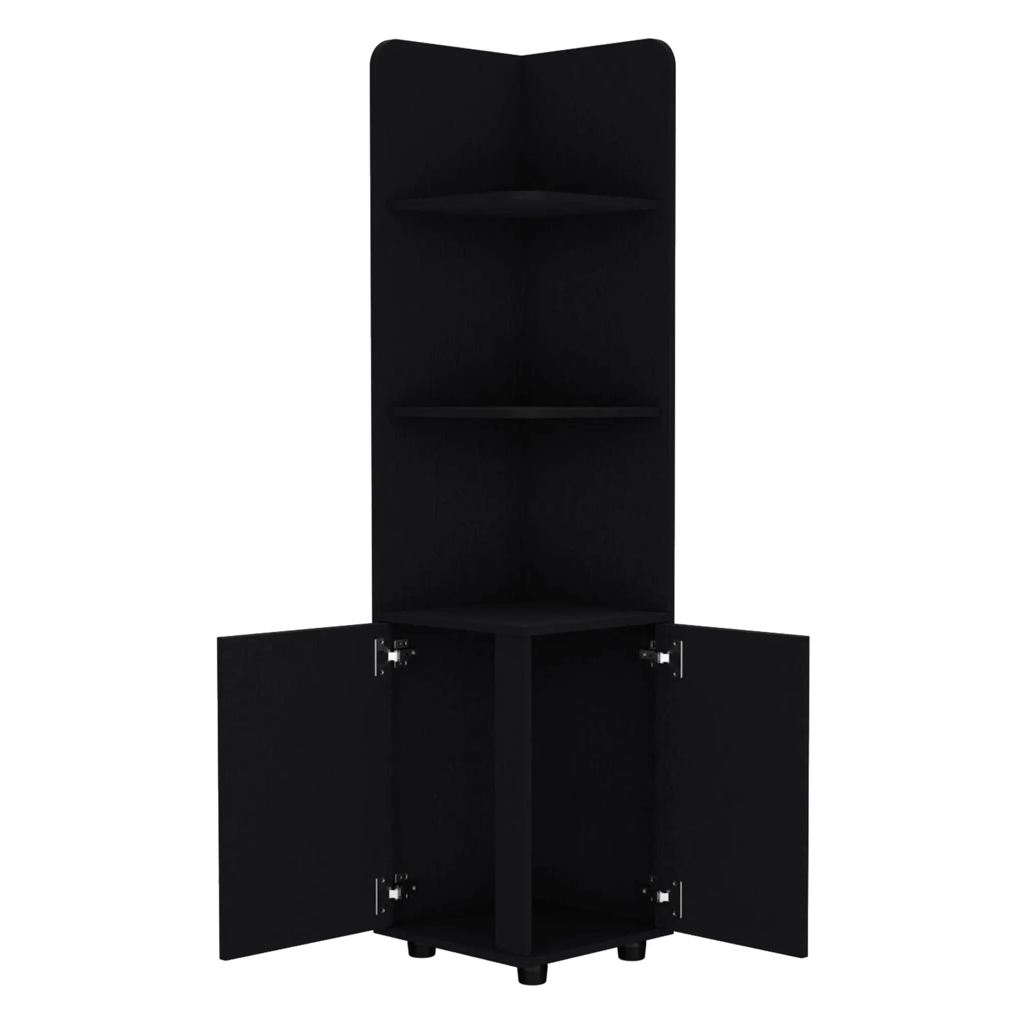 Corner Cabinet Tall With 3 Tier Shelf And 2 Door - Black by HouseOfZazla