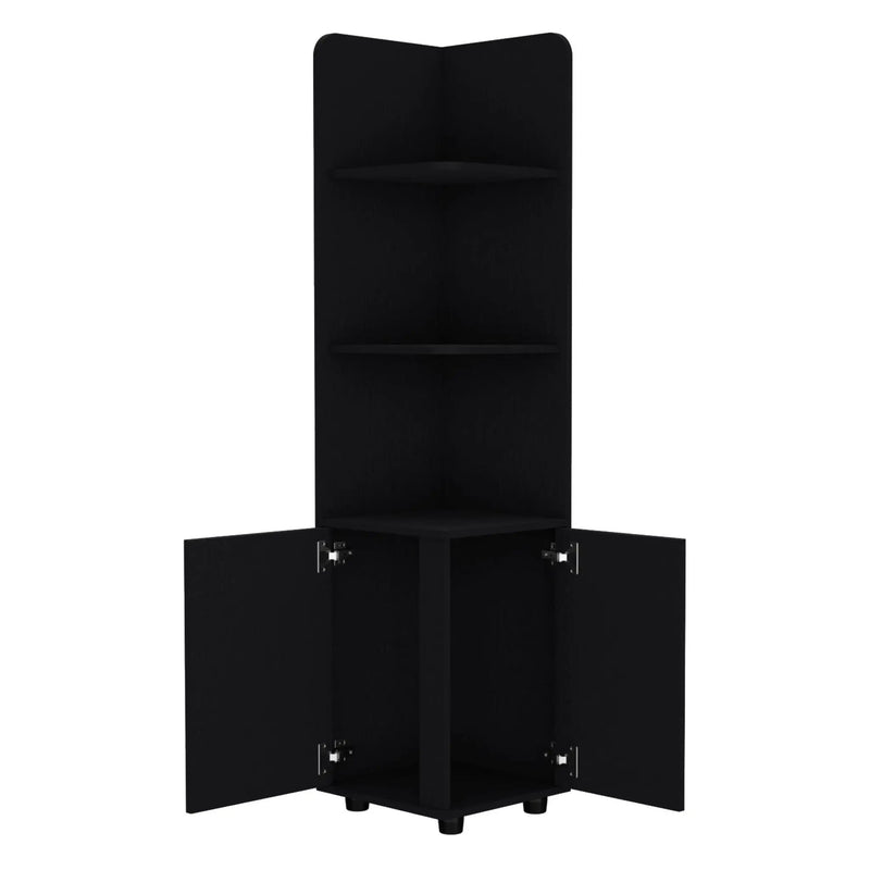 Corner Cabinet Tall With 3 Tier Shelf And 2 Door - Black by Unique Piece Furniture