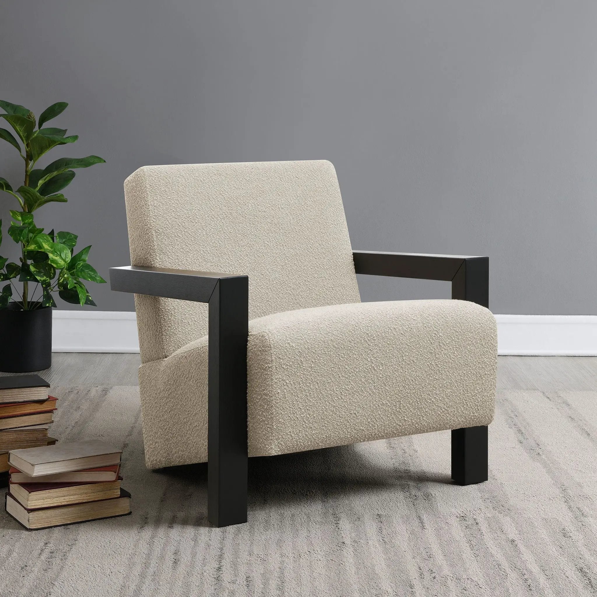 Fitzroy Boucle Upholstered Accent Arm Chair Latte by Unique Piece Furniture