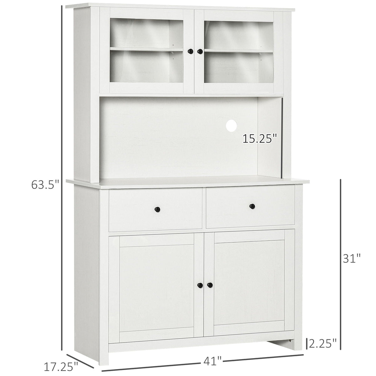Antique White Kitchen Buffet Hutch with Glass Doors and Storage, photo 4 of 4