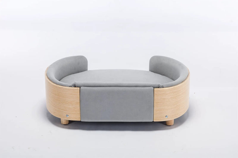 Scandinavian Style Elevated Dog Bed Pet Sofa Velvet Cushion Mid Size Light Grey by HouseOfZazla