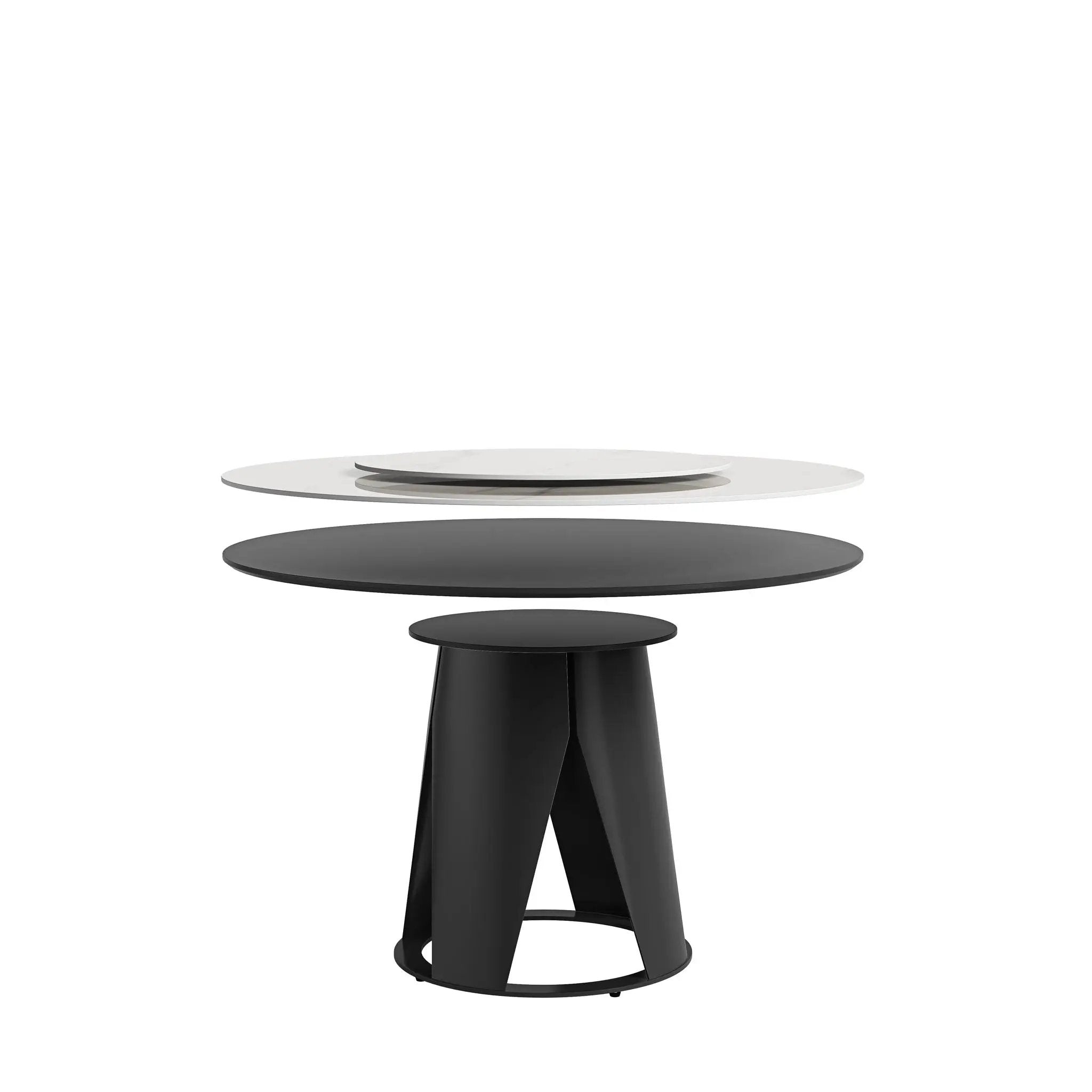 Modern Sintered Stone Dining Table With Round Turntable And Metal Pedestal - White by HouseOfZazla