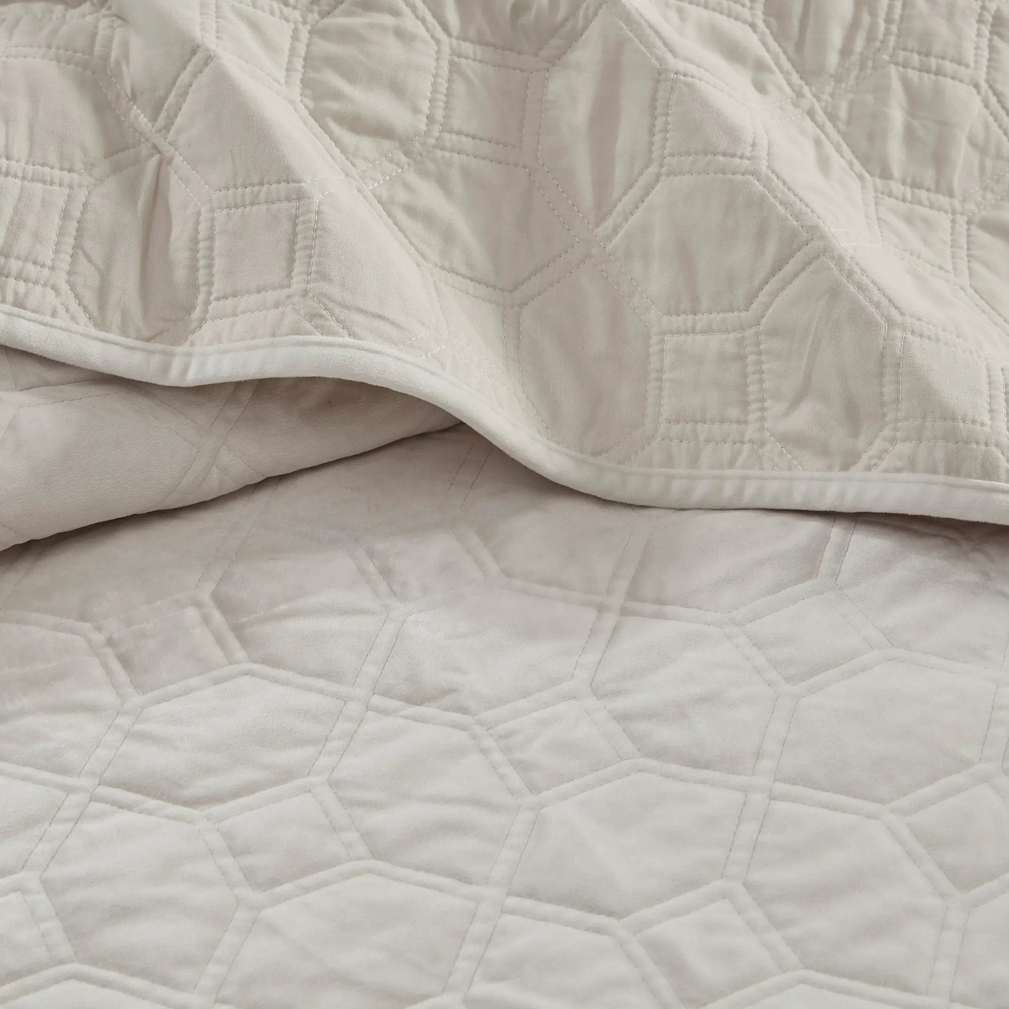 3 Piece Velvet Quilt Set Ivory Full/Queen by HouseOfZazla