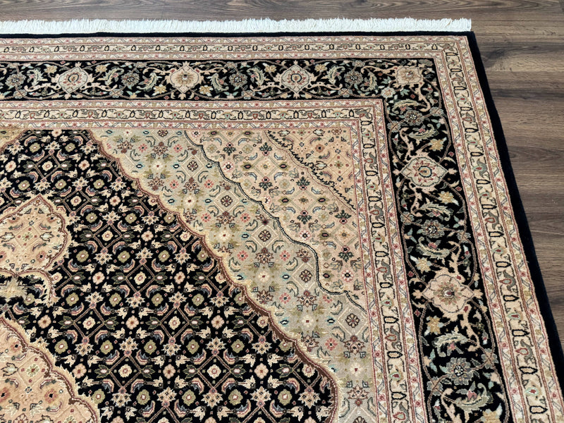 Sino Persian Rug 8x10, Herati Mahi Pattern, Fine 170 KPSI, Black, Wool and Silk Highlights by Jewel Rugs