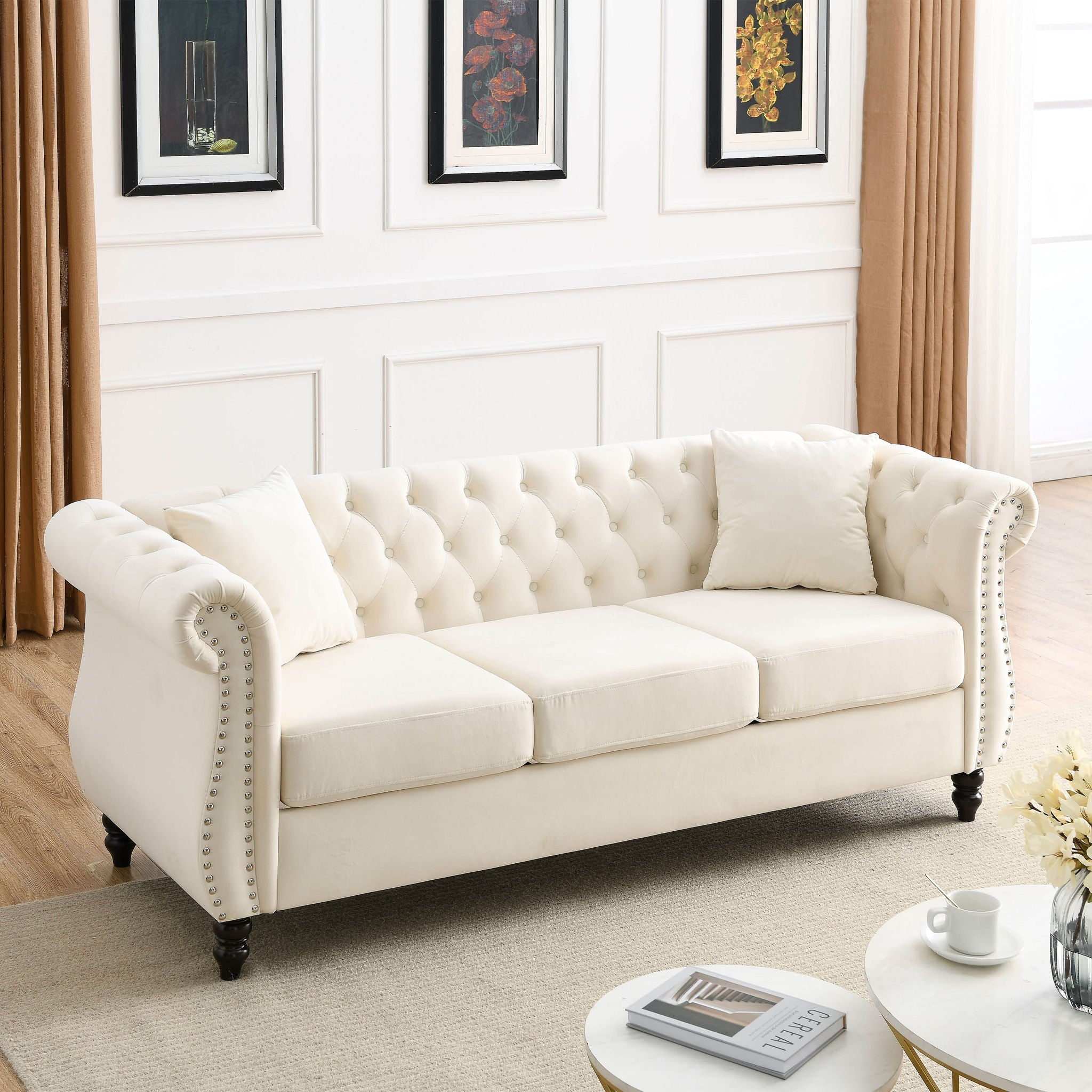 Chesterfield Sofa With Rolled Arms And Nailhead Trim by HouseOfZazla
