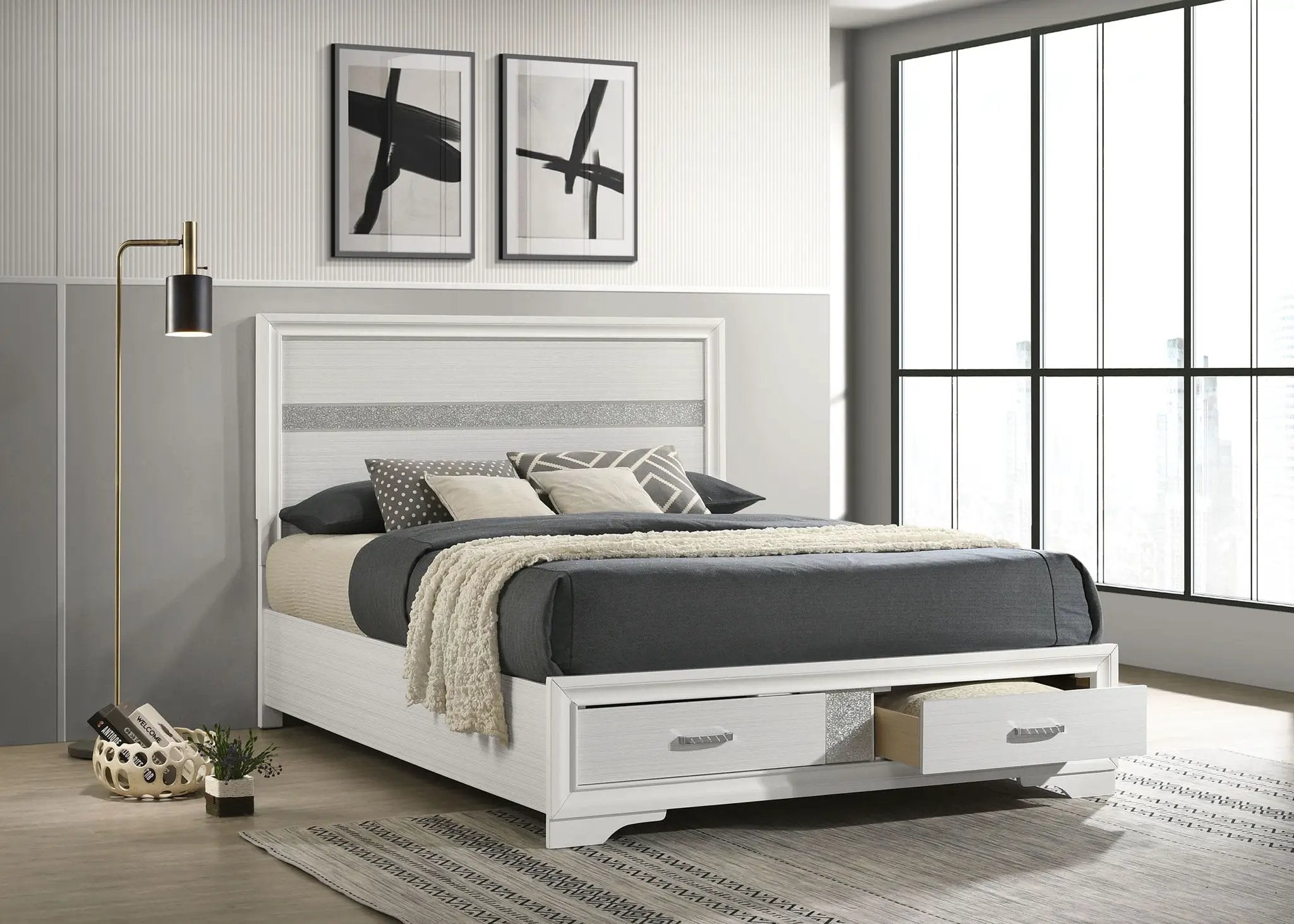 Miranda 51-inch Wood Queen Storage Panel Bed White by Unique Piece Furniture